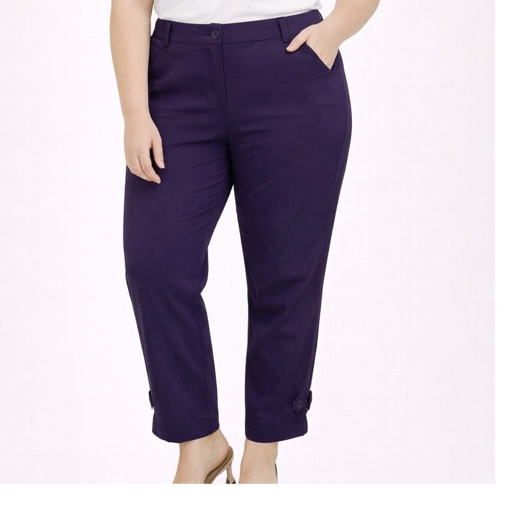 Womens Lycra Pants M Purple NWT Button Detail Stretch Comfort Fit Trousers